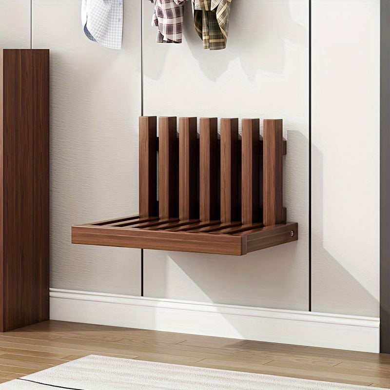 Banco plegable para zapatos de pared con acabado en roble vintage, asiento de almacenamiento de madera para entrada