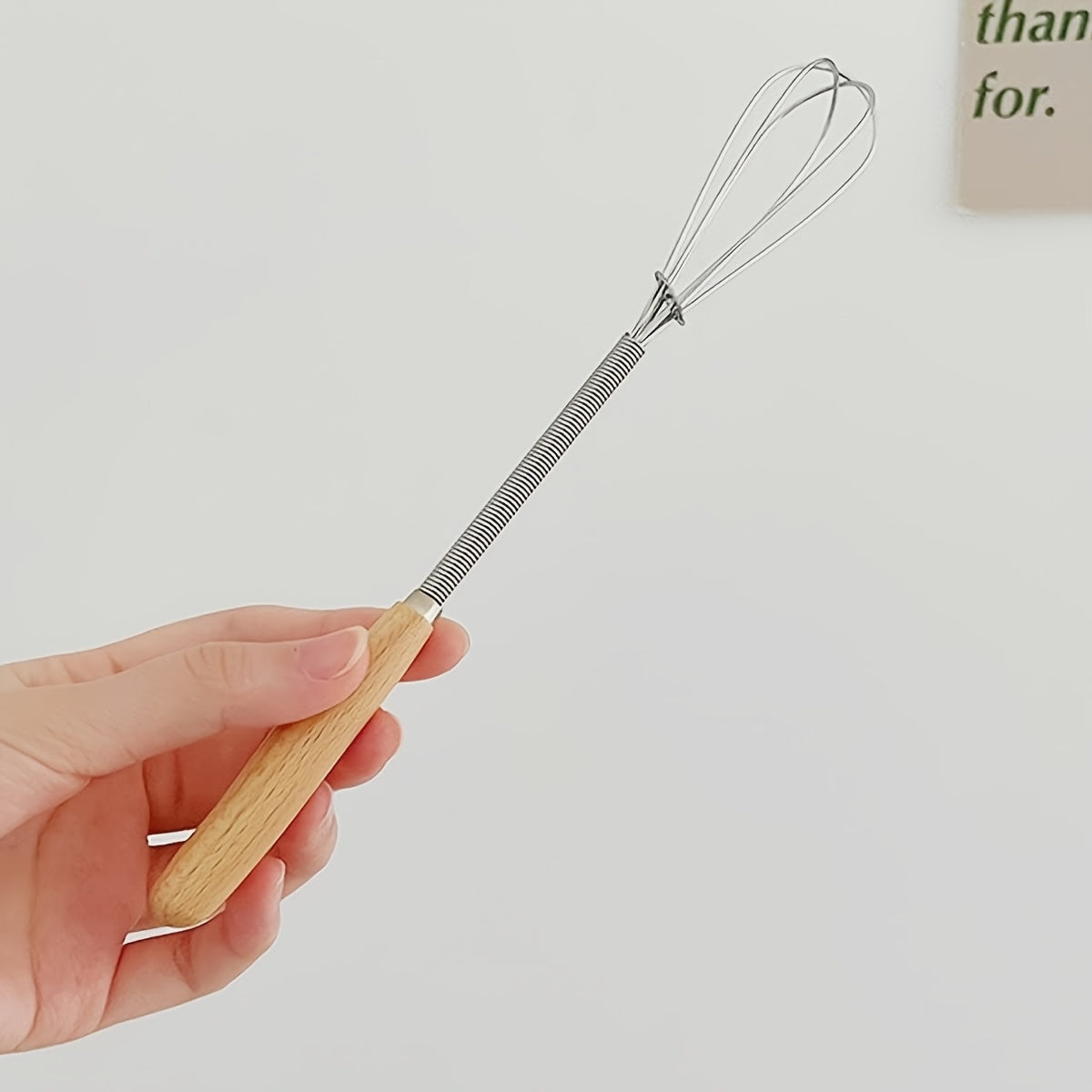 Mini Stainless Steel Whisk with Wooden Handle Small Egg Beater for Cooking