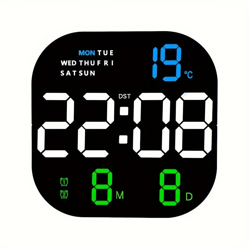 Large LED Wall Clock with Remote Control Digital Display Alarm Calendar Temperature