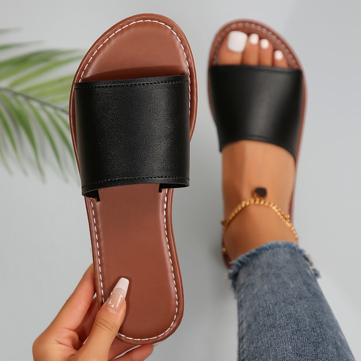 Women Flat Sandals Single Strap Black Summer Casual Flip Flops