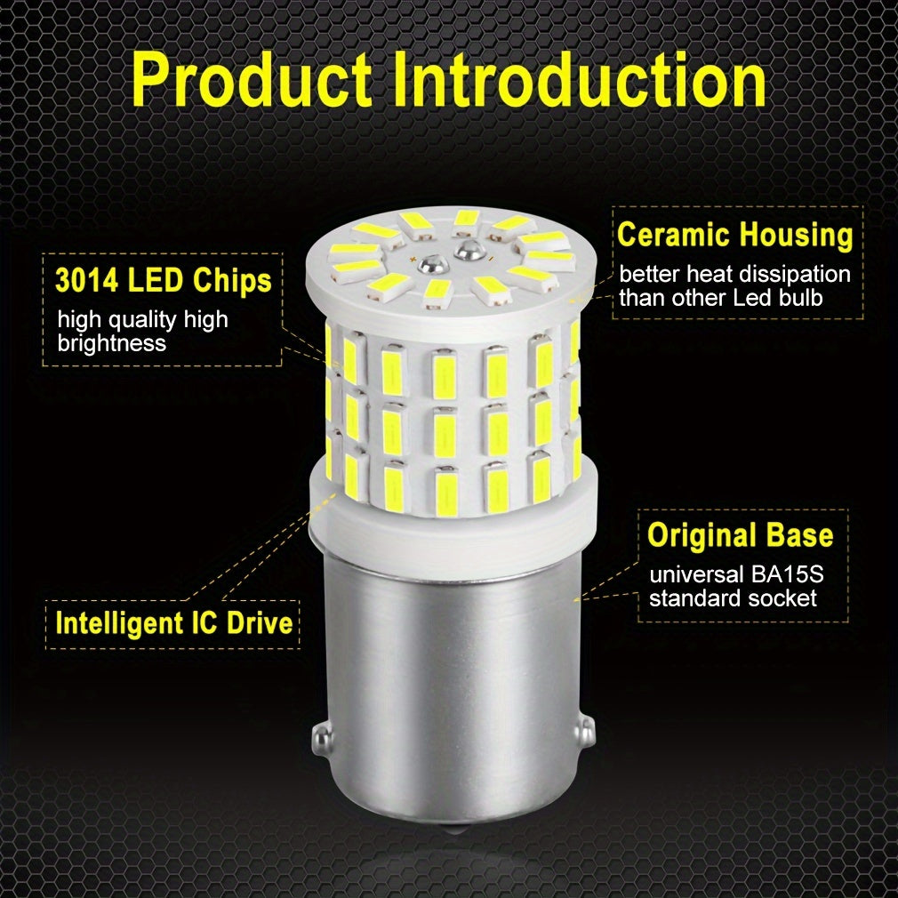 2PCS White LED Car Brake Lights Universal Fit 12V P21W Signal Lamps