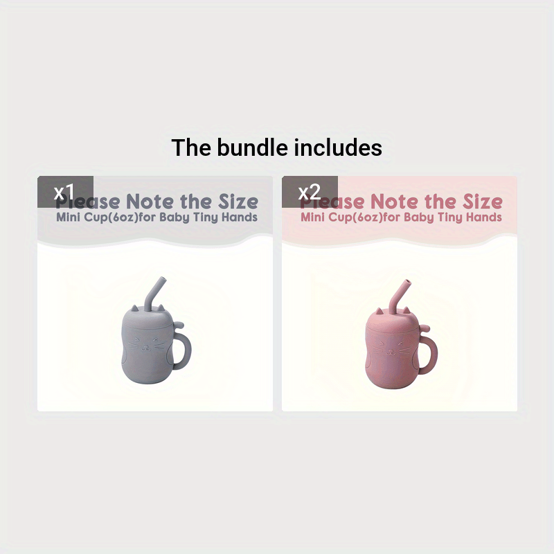 Kichkina bolalar uchun oziqlantirish kubogi Kawaii Cat, suyuqlik o'tkazmaydigan, BPAsiz, quvurlar va to'xtatuvchi bilan