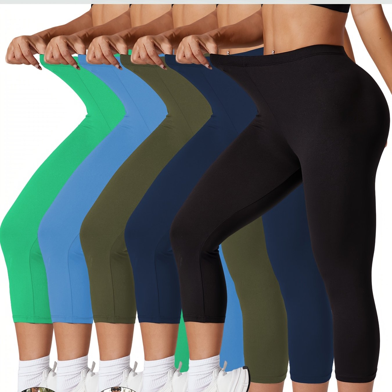 Ayollar uchun sport Capri legginslar to'plami, katta o'lcham, yuqori elastiklik, yumshoq yoga va yugurish shimlari