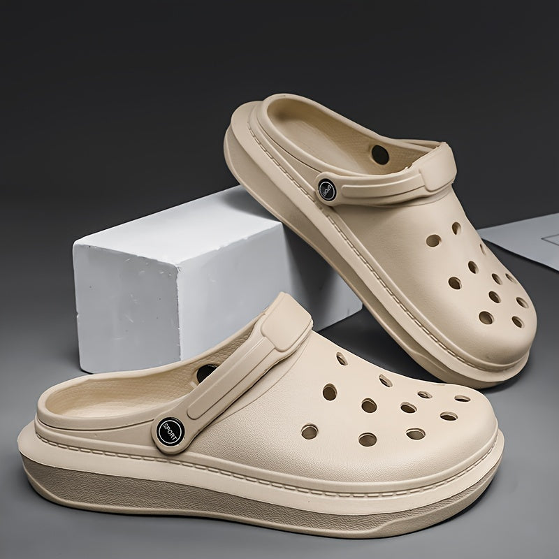 Women's Solid Color Clogs, Casual Hollow Out Garden Shoes, Slip-On Comfort