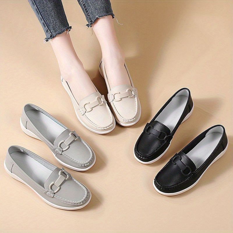 Women's Beige Slip-On Loafers Casual Flats Rounded Toe Low-Top Upper