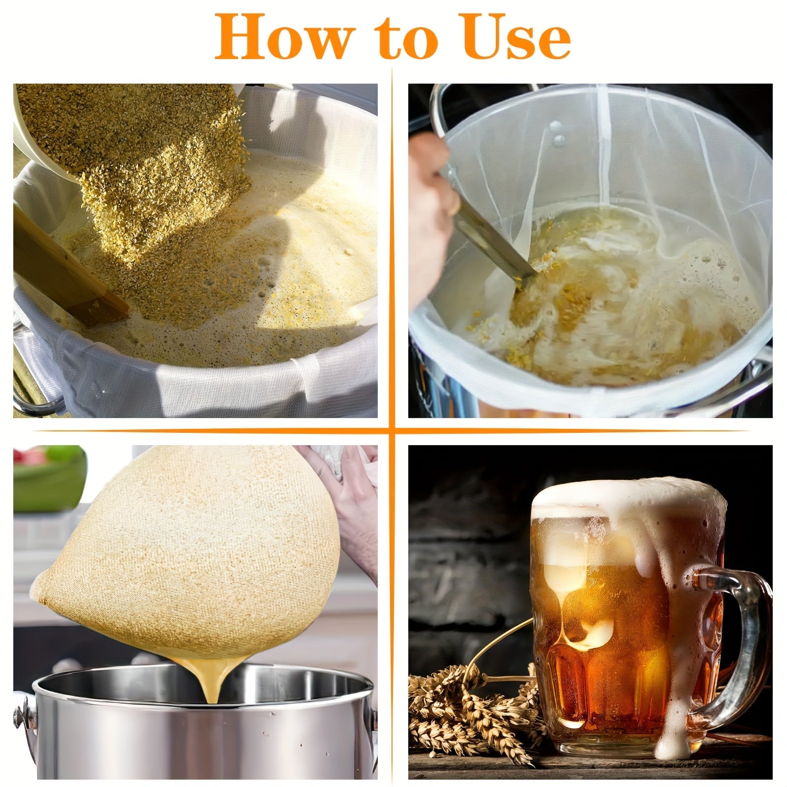 Большой, прочный мешок для заваривания с мелкой сеткой - 66,04 см x 55,88 см, регулируемый шнурок для домашнего пивоварения. Отлично подходит для хмеля, зерна и фруктового вина для пивоварения.