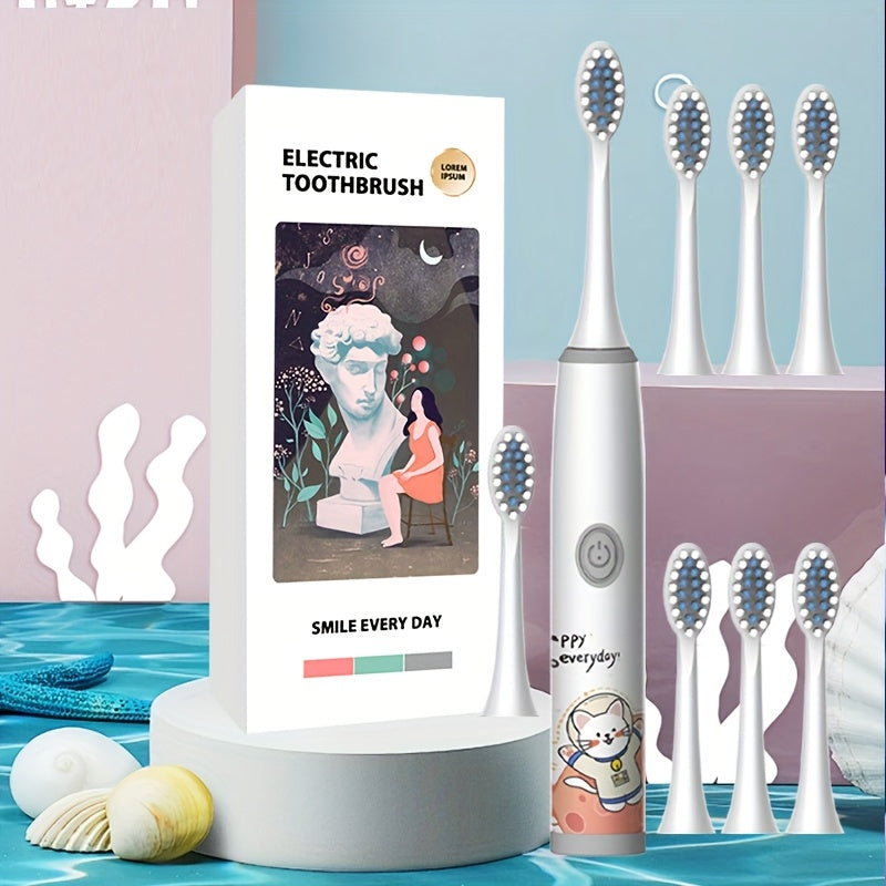 Bolalar uchun elektr tish cho'tkasi yumshoq cho'tka sochlari batareya uslubi kosmik dizayni 4-8 ta cho'tka boshlarini o'z ichiga oladi