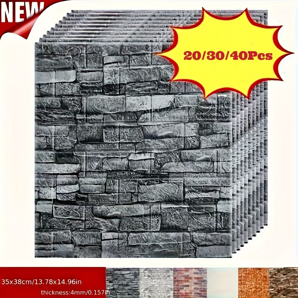 Self-Adhesive Wallpaper Wall Covering Brick Stone Wood Pattern Washable