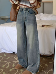 Ayollar uchun keng bo'yinli vintage ilhomlangan denim shimlar, kundalik slim qilish