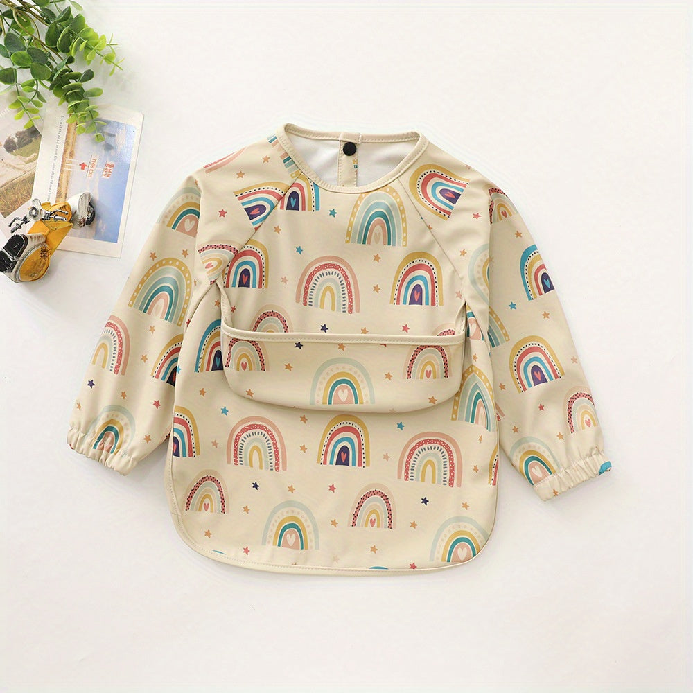 Unisex Baby Long Sleeve Bib Waterproof Debris Collection Pocket Toddler Feeding Apron