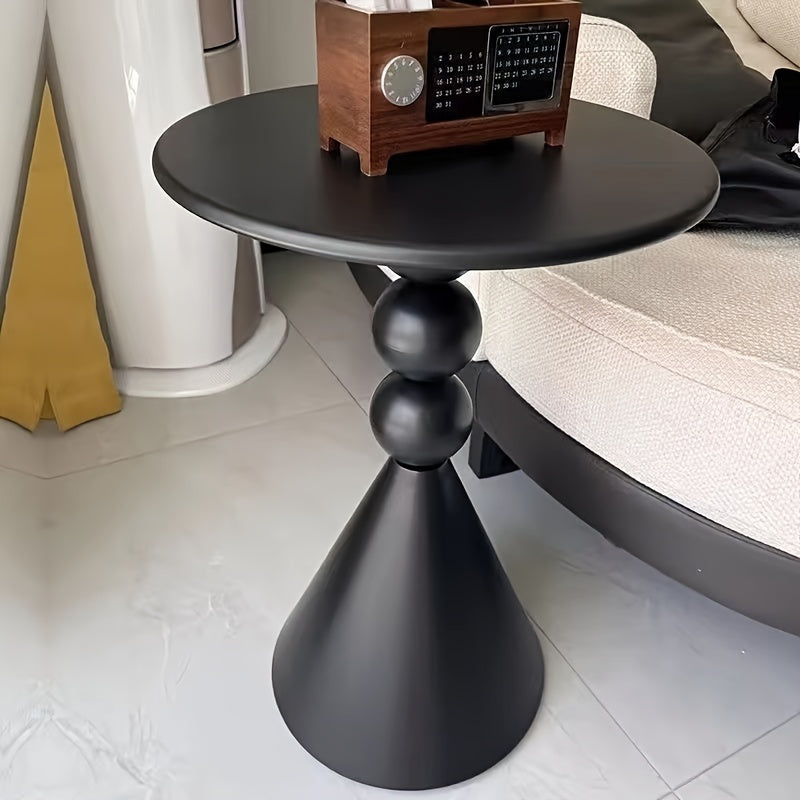 Round Side Table Creamy White Metal Nordic Style Portable Living Room Balcony Bedside