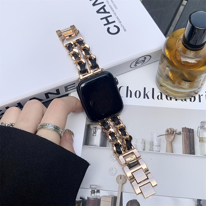 Small Metal Stitched Watch Band Compatible with Apple Watch 38mm 40mm 41mm 42mm 44mm 45mm 46mm 49mm