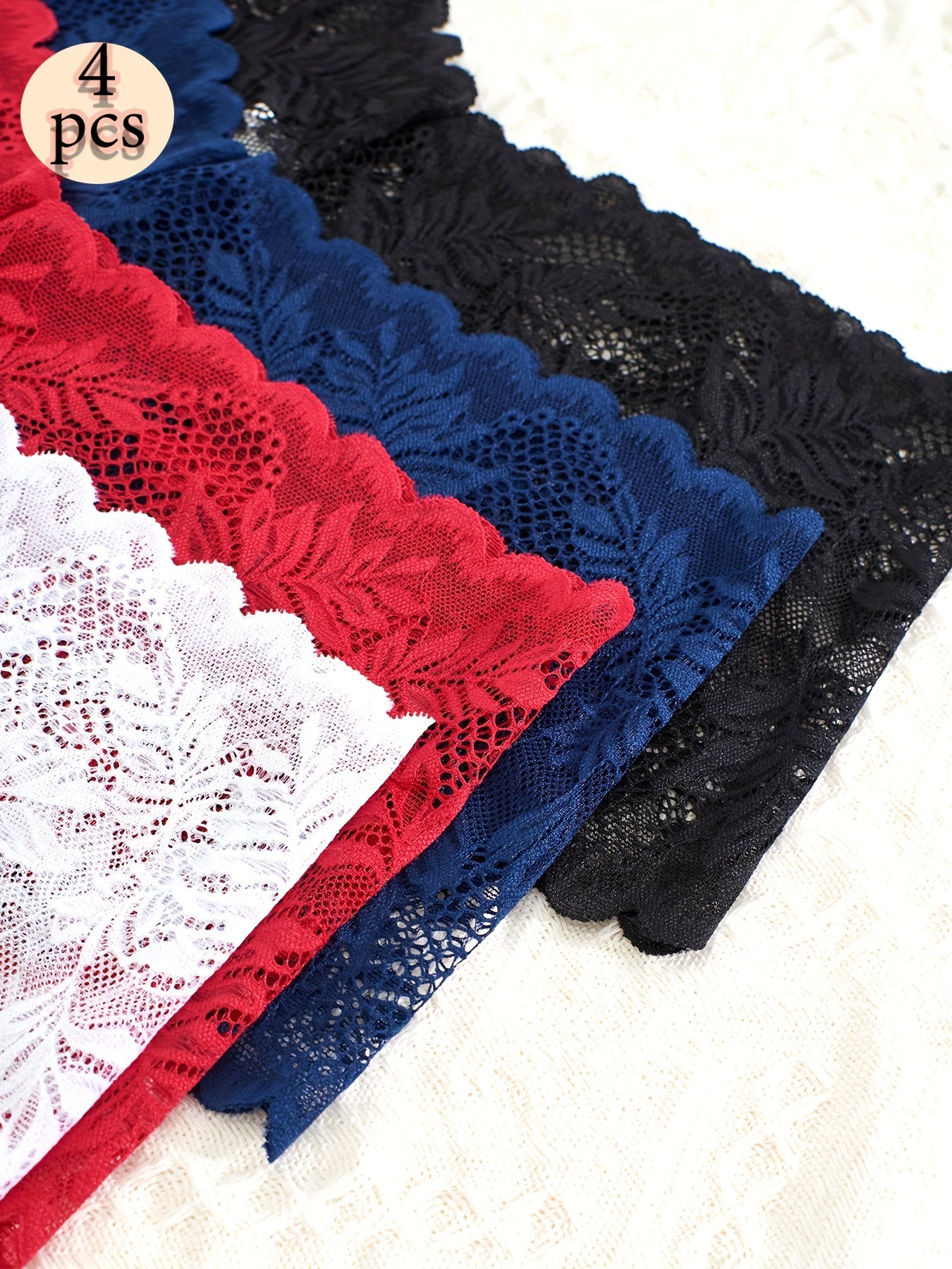 Plus Size Women's Lace Briefs 4 Pack High Stretch Solid Color Sexy Panties