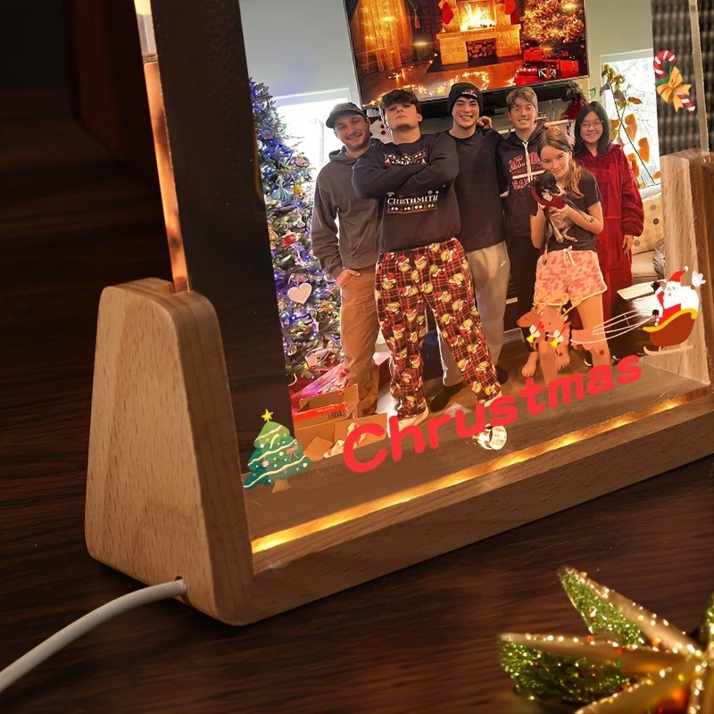 Acrylic Heart-Shaped Christmas Photo Frame Personalized Illuminated Picture Display Stand for Home Decor