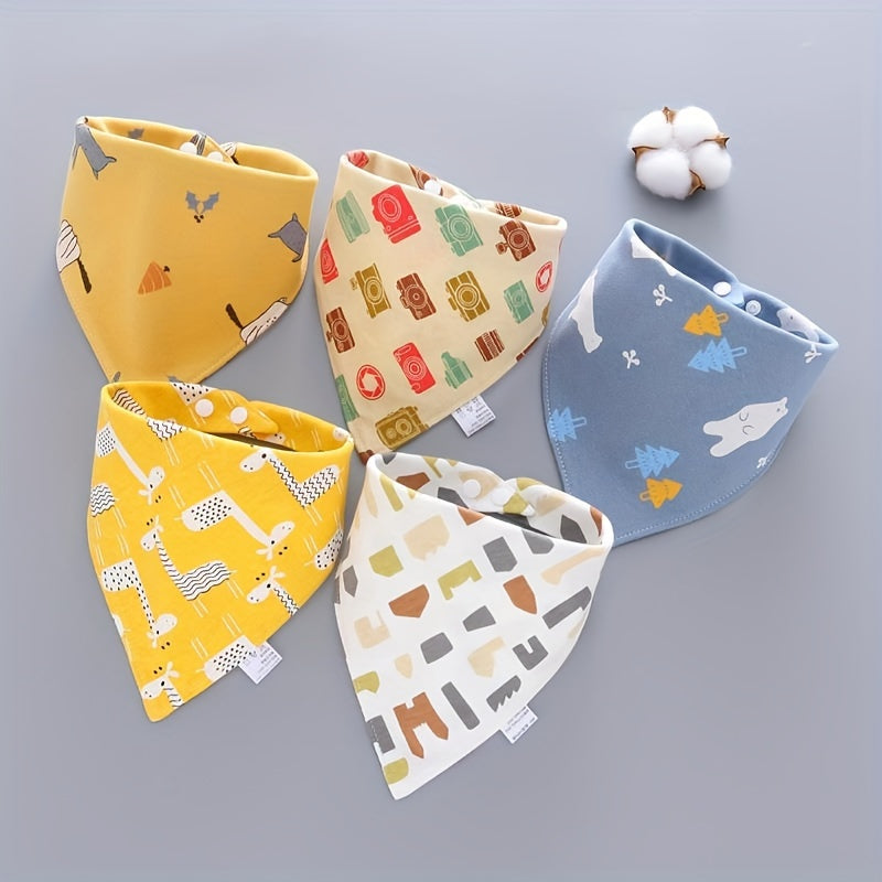 Baby Bibs Set of 5 Cotton Double-Layer Feeding Bibs with Button Closure for Infants and Toddlers