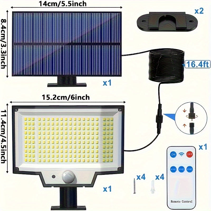 Solar Powered Outdoor Wall Light with Motion Sensor 200 LEDs Remote Control Security Floodlight