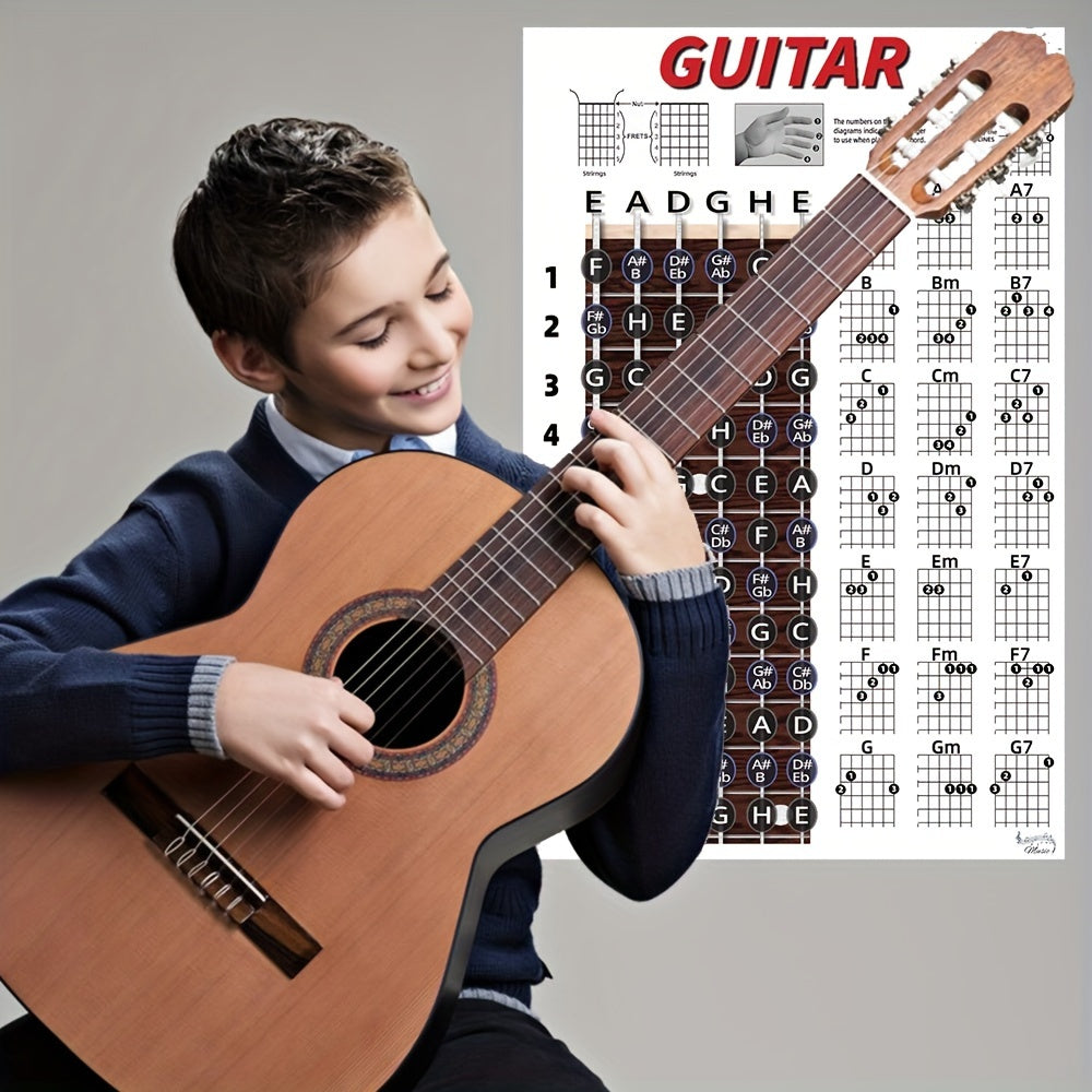 Guitar Fretboard Poster with Chord and Note Stickers for Beginners