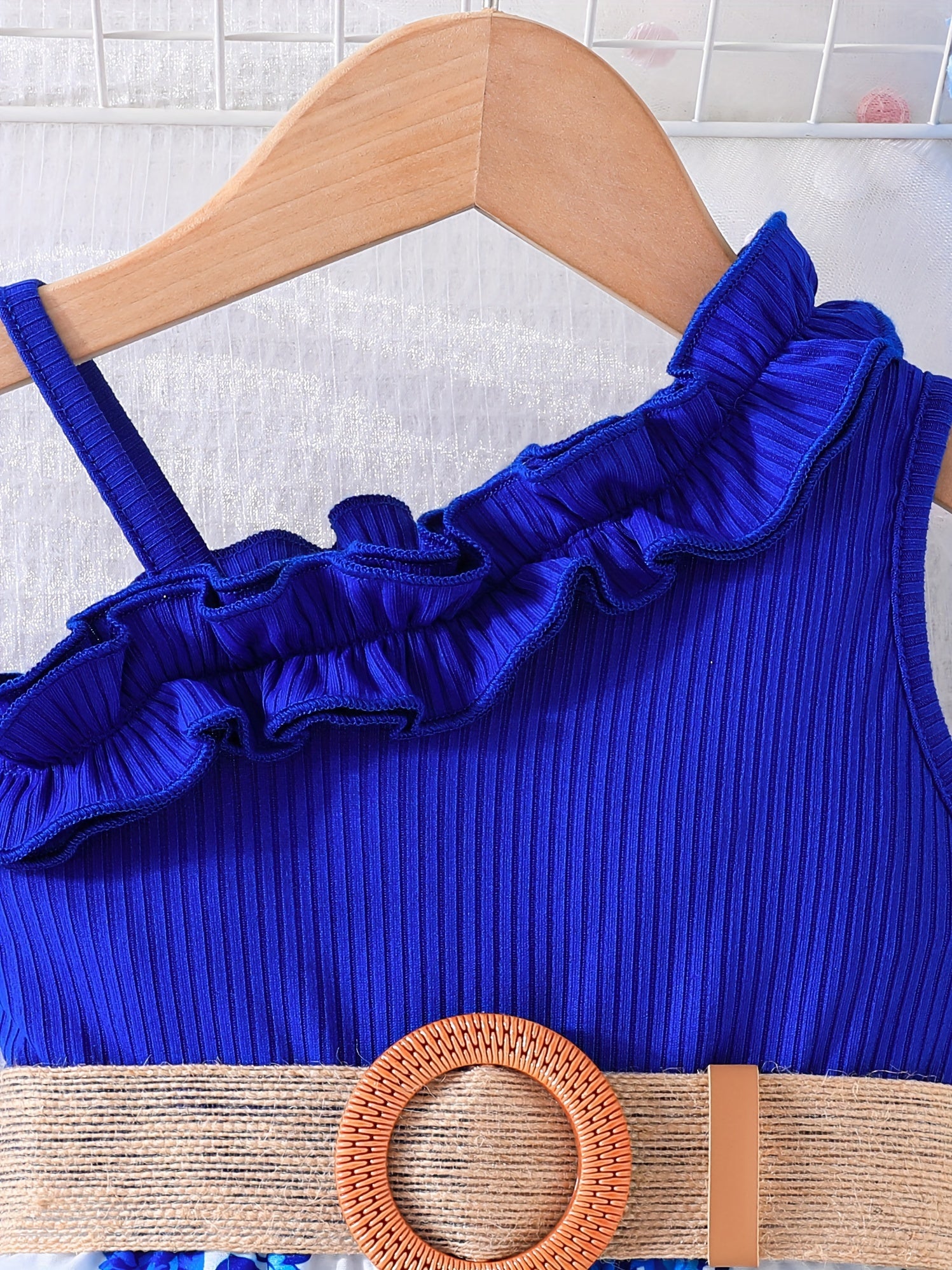 Girls Floral Print Sleeveless Romper with Belt for Spring Summer Outdoor Wear