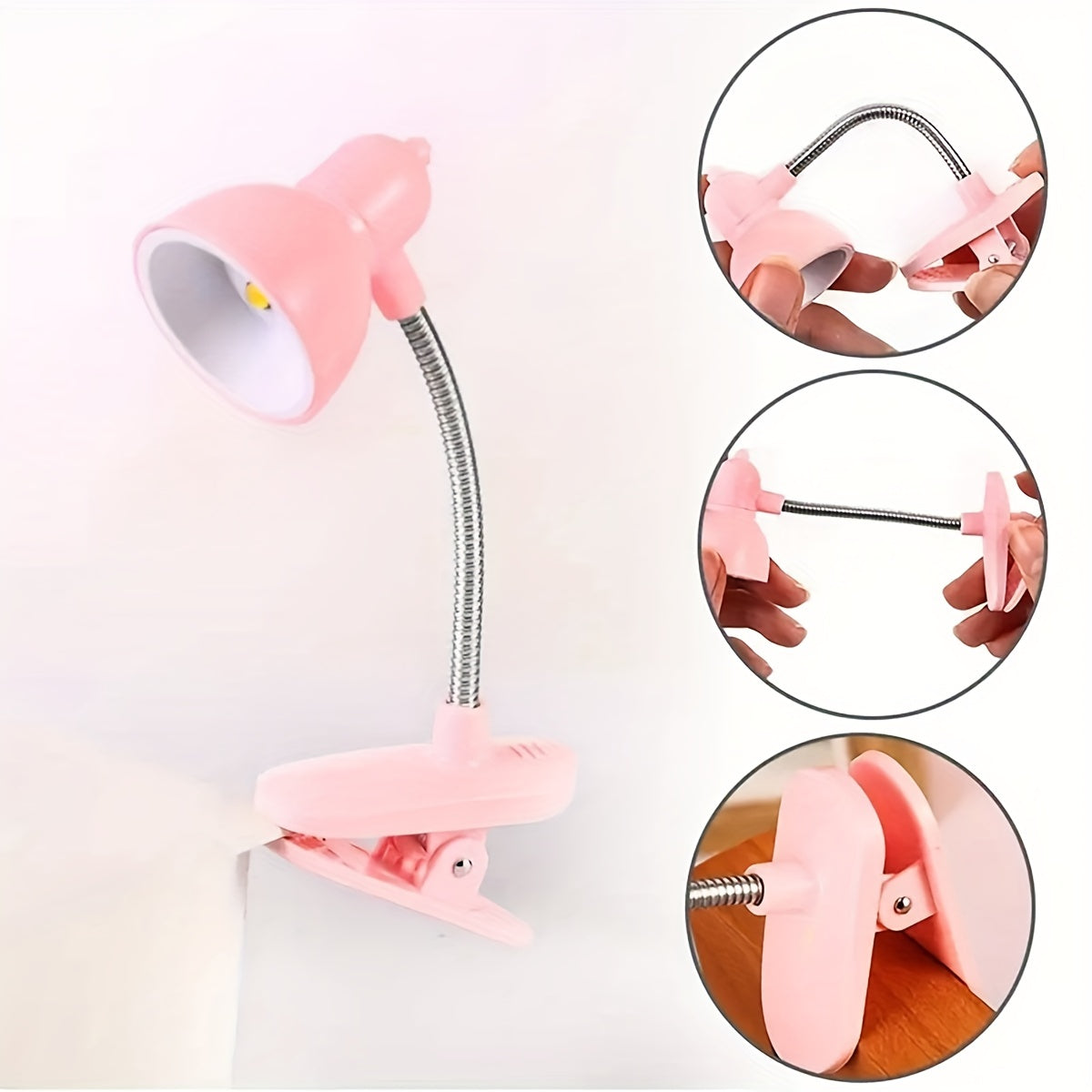 Mini Clip-On Reading Lamp with Push Button Control Adjustable Arm Night Light Plastic