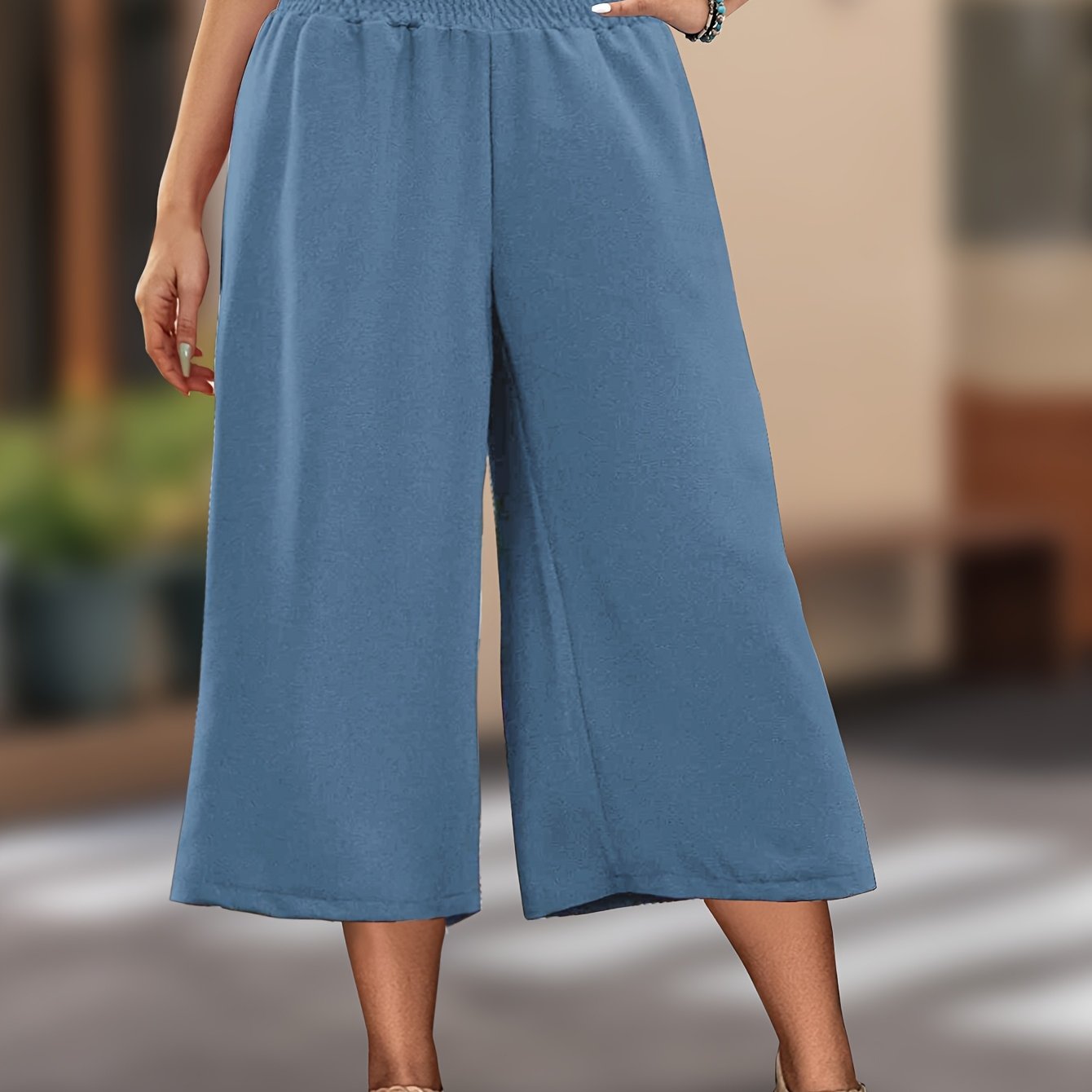 Women's Olive Green Elastic Waist Drawstring 3/4 Length Pants Casual Trousers