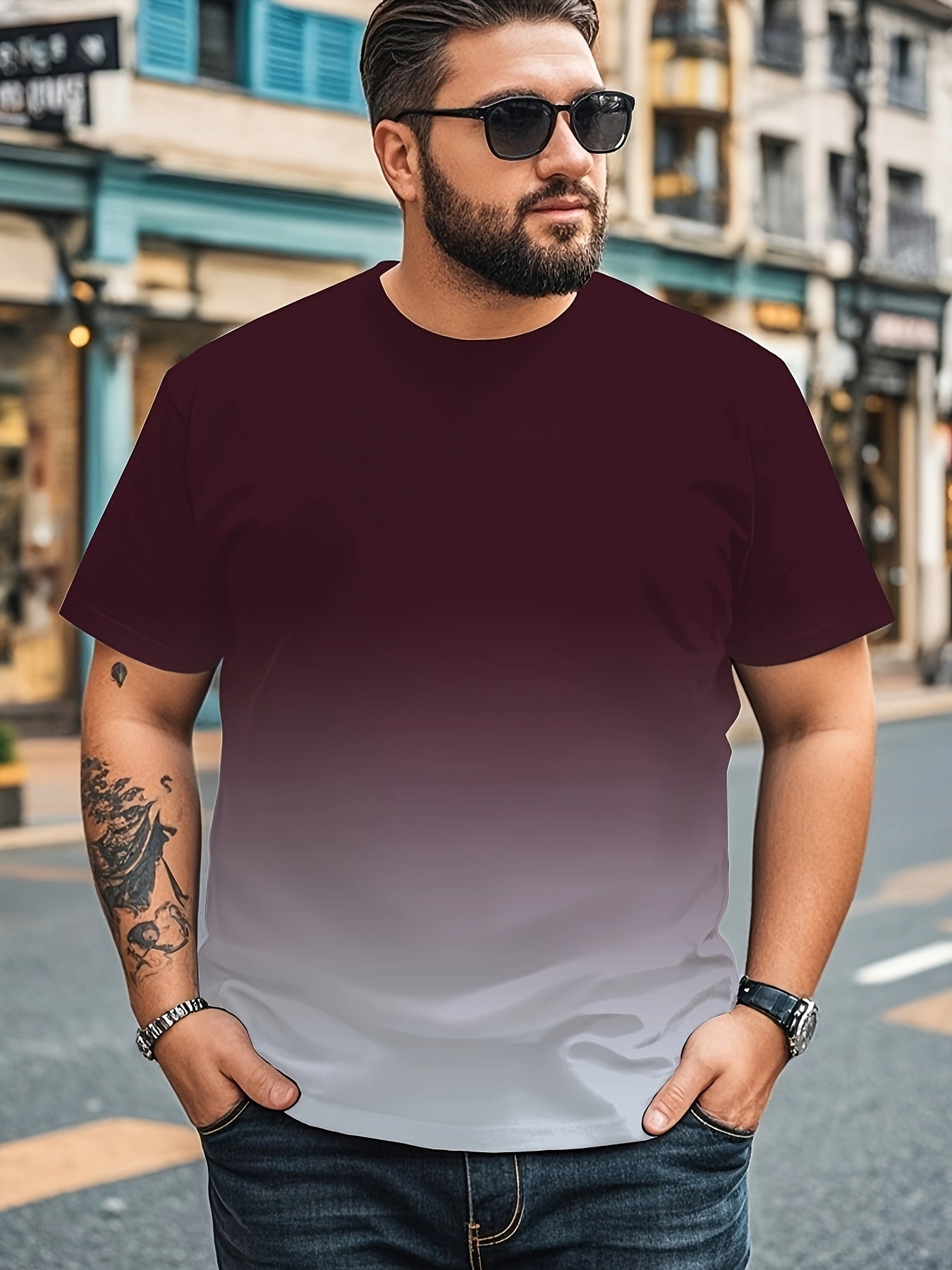 Мужская футболка с градиентным цветным принтом и короткими рукавами для повседневных прогулок и активного отдыха