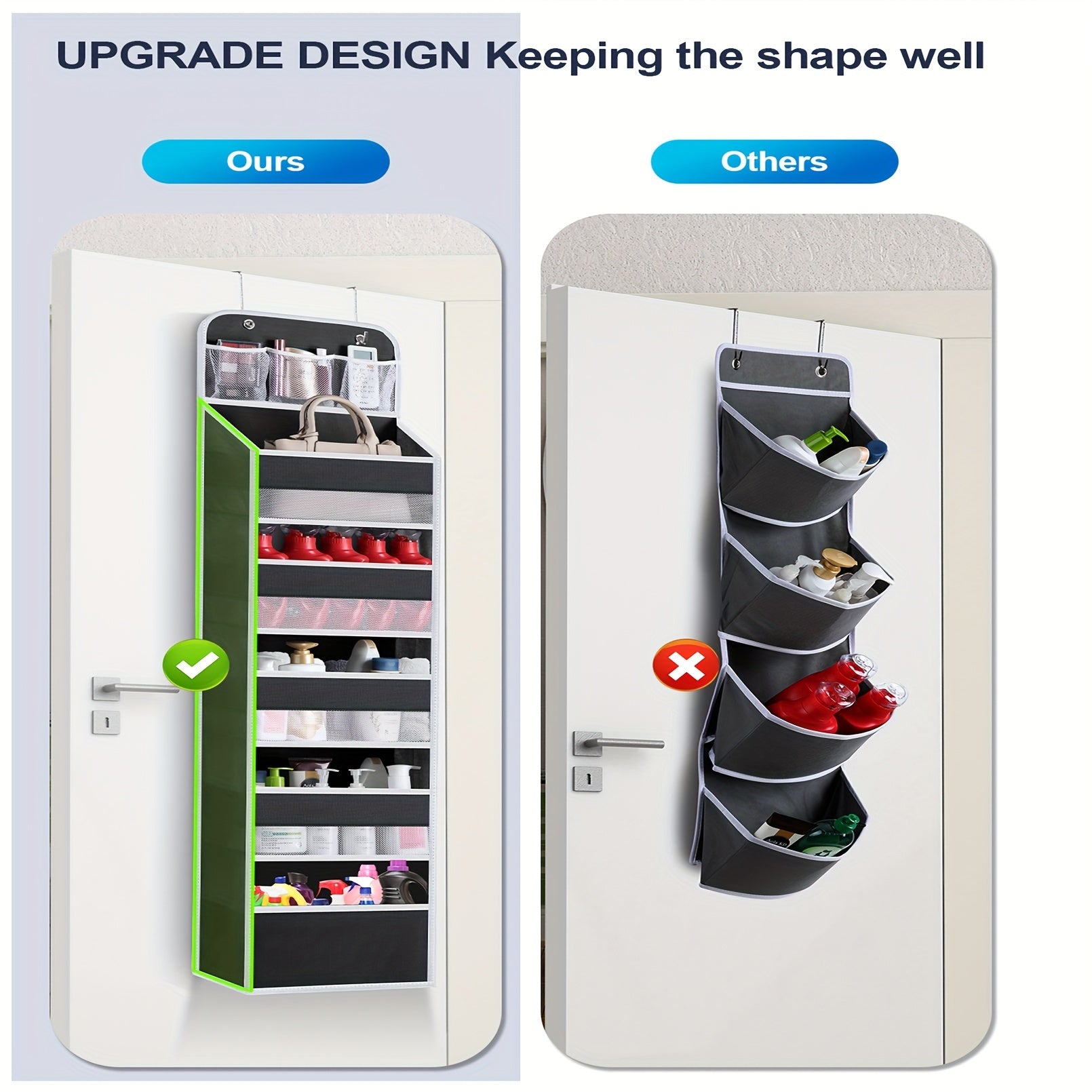 Чёрный Хэллоуин и рождественский подарок: 6-слойный органайзер на дверь с 8 большими карманами для ванной, спальни, кухни, общежития и кемпера, висячая сумка для хранения