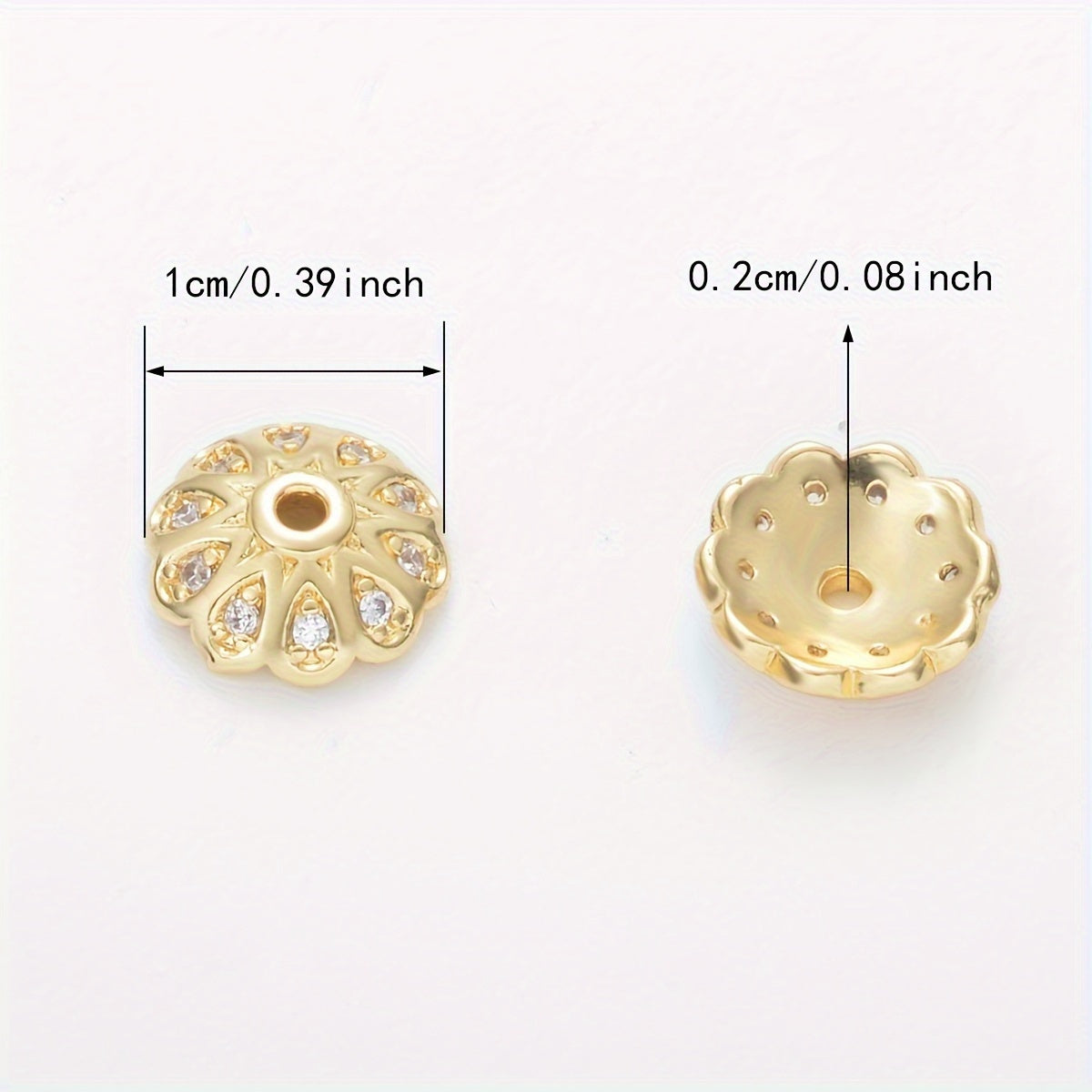 Brass Flower Bead Caps Set of 20 with Synthetic Cubic Zircons 6mm 8mm 10mm