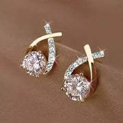 Women's Gold Tone Cross Stud Earrings with Cubic Zirconia