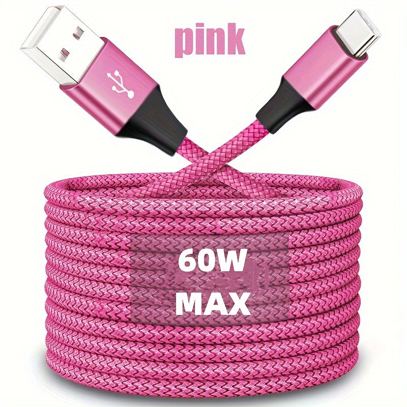 USB-C Fast Charging Cable for Android Phones Nylon Fabric 50-80W Data Transfer
