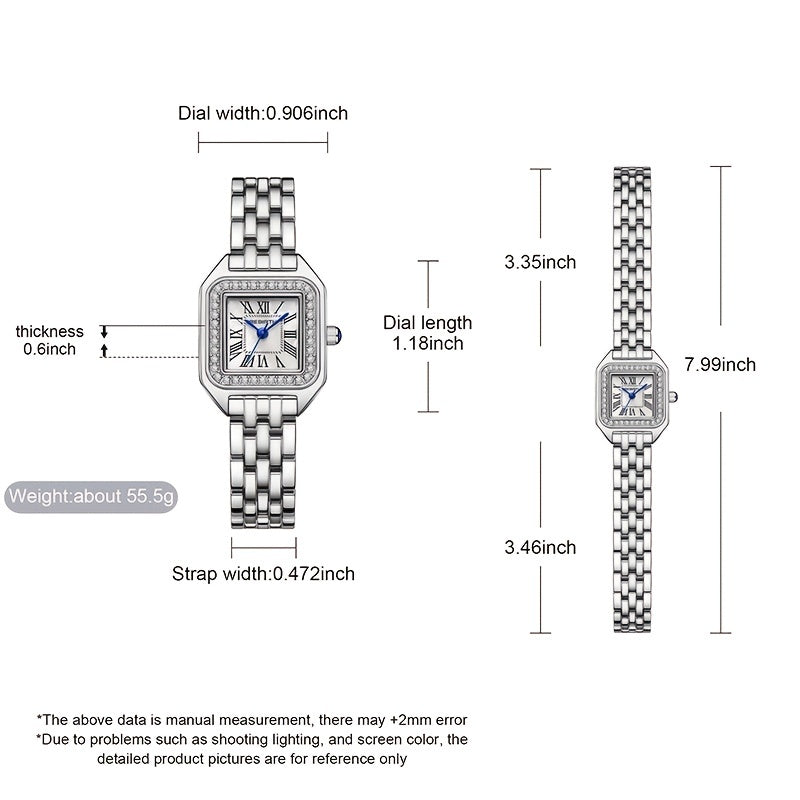 Ladies Watch Small Square Roman Shell Dial Elegant Fashionable Timepiece