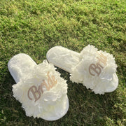 Women's Fuzzy Open Toe Bridal Slippers White Wedding Footwear