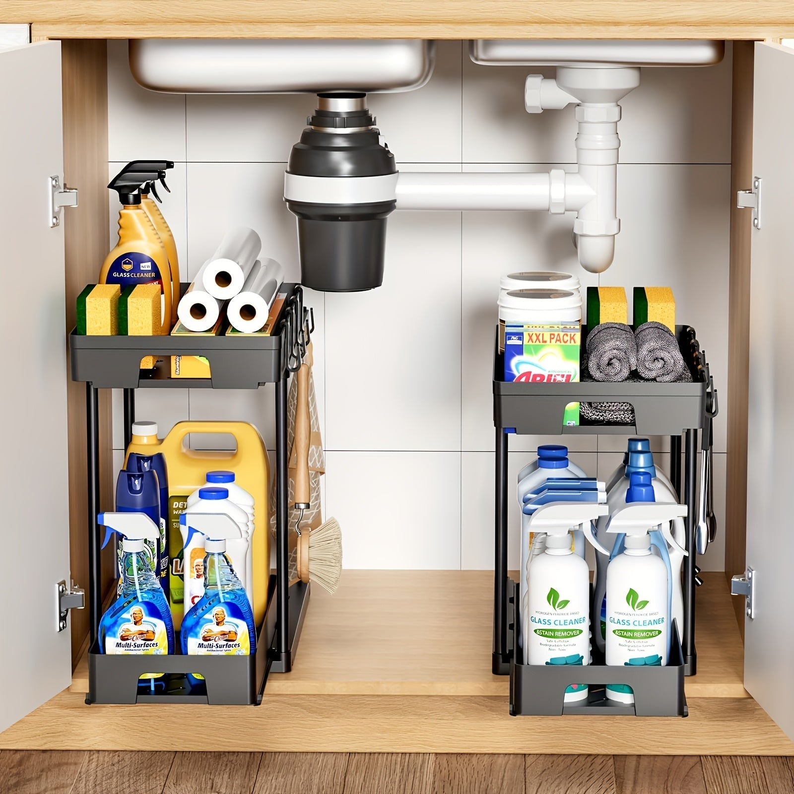 Organizador de armario con extracción de plástico con cajones para almacenamiento en cocina y baño