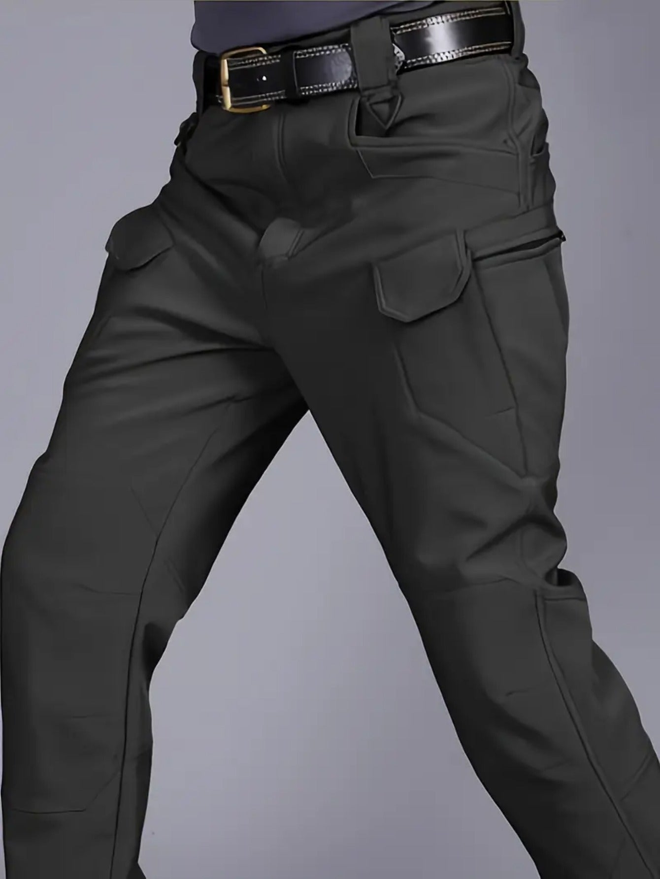 Men's Fall Winter Shark Skin Fleece Workwear Set Hooded Jacket Tactical Pants Solid Color Loose Fit