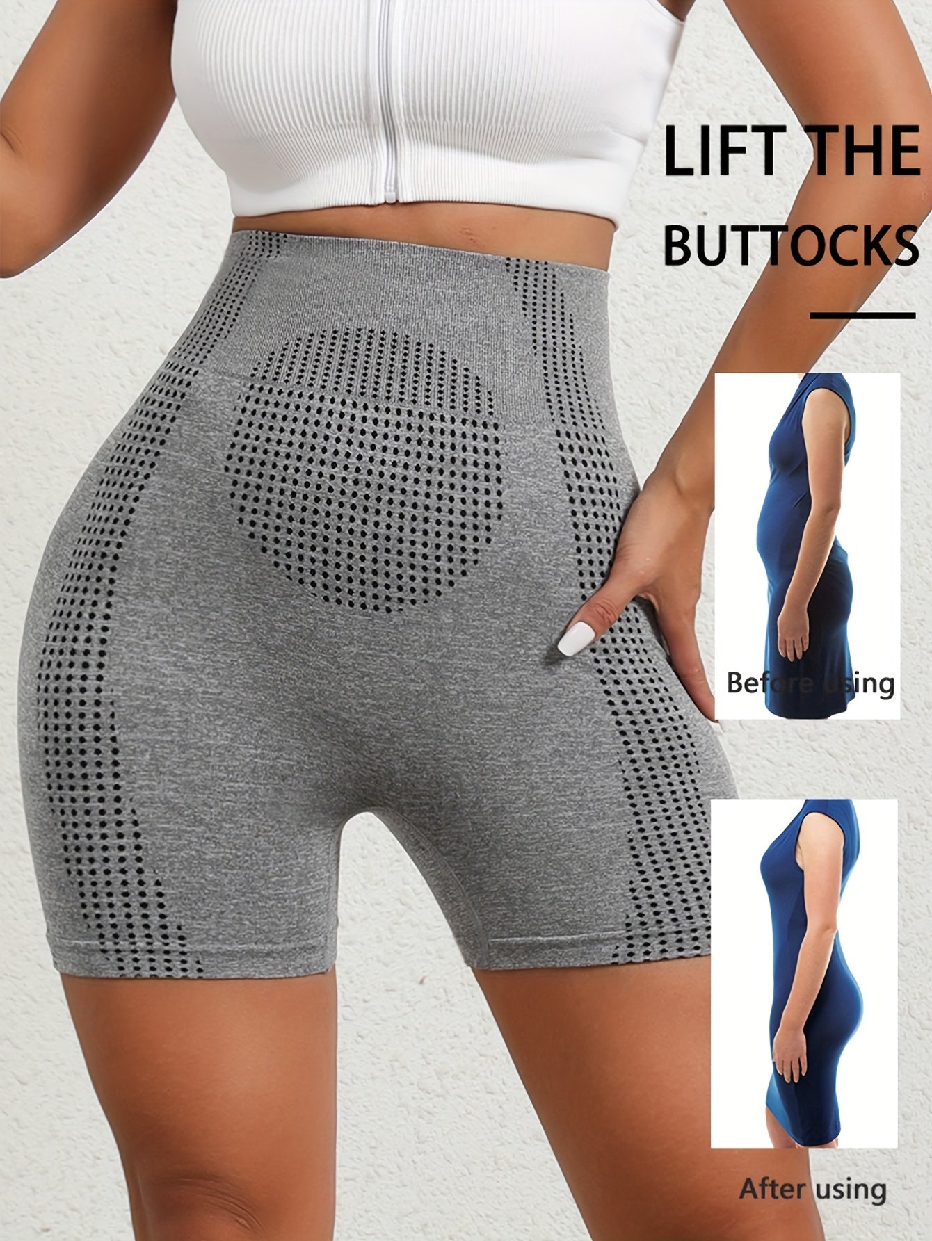 Women High Waist Shaping Shorts Tummy Control Butt Lift Solid Color Knit Fabric