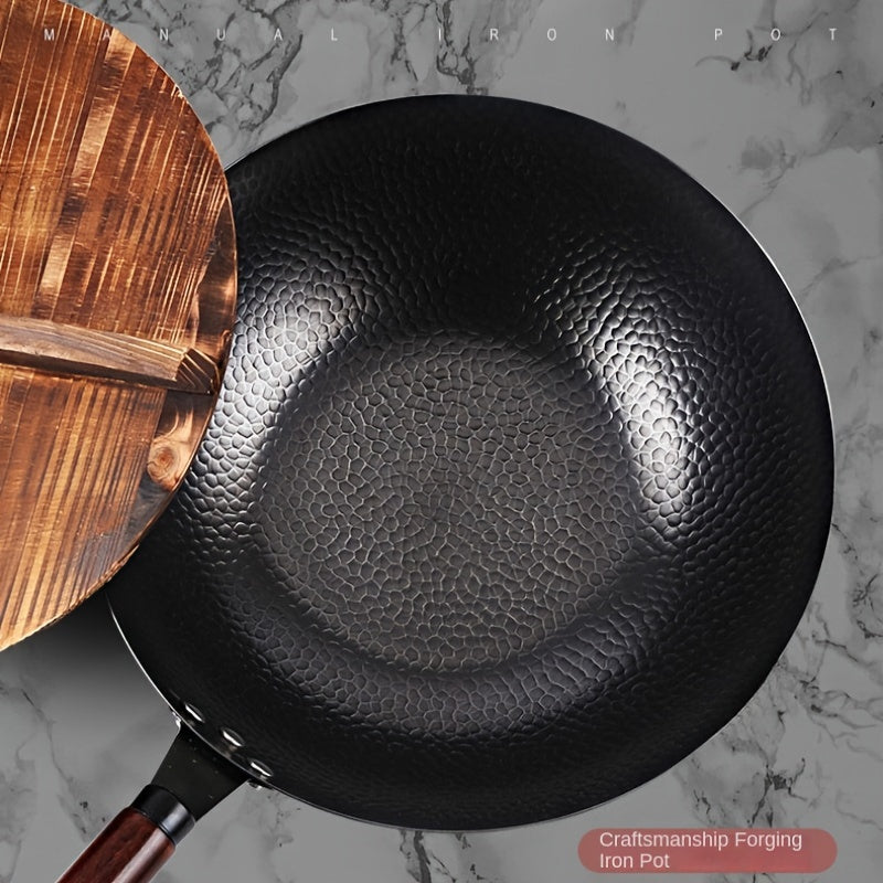 Cast Iron Wok 32cm Flat Bottom Suitable for Gas Electric Induction Stoves