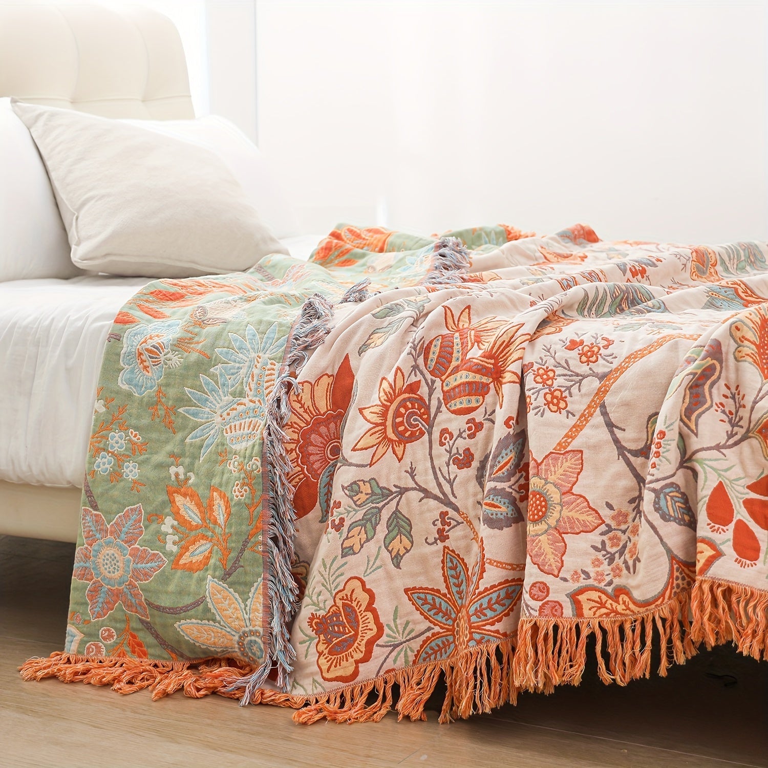 Brocade Tassel Bed Blanket for Napping Sofa Covering and Bed Sheets