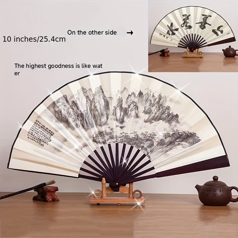 10-Inch Bamboo Folding Fan with Dual-Sided Silk Design Traditional Chinese Style Women’s Accessory