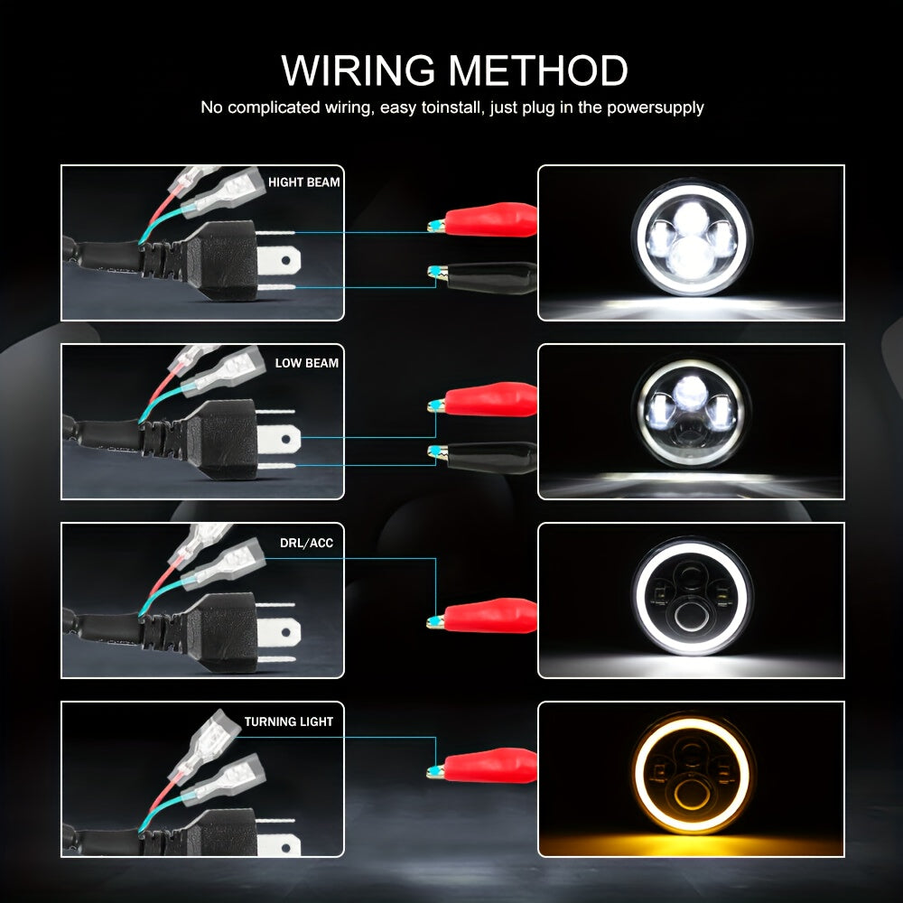 17.78 cm Round LED Headlight 4-Bulb Dual-Color Angel Eye 12V 3000+ Lumens Off-Road Vehicle