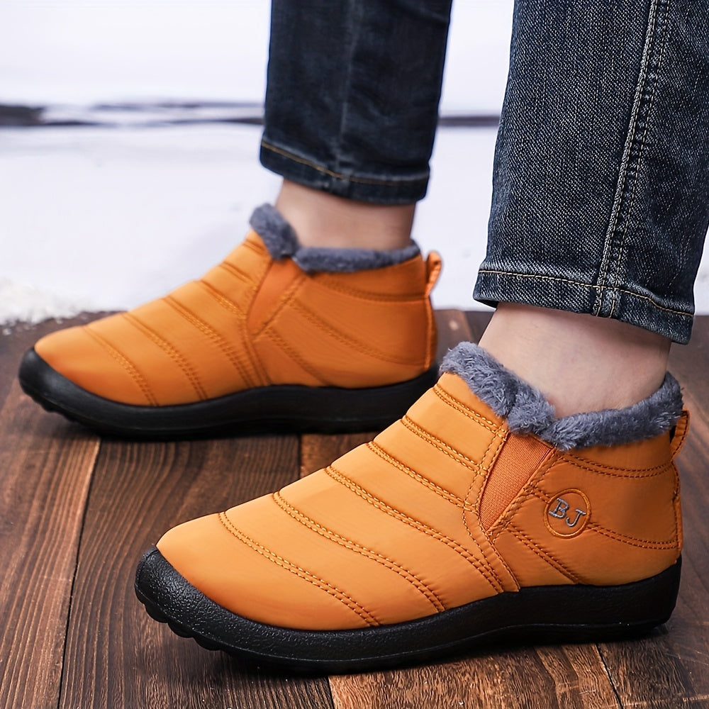 Women's Slip-On Ankle Boots Black Soft Fabric Plush Lining Comfortable Flat