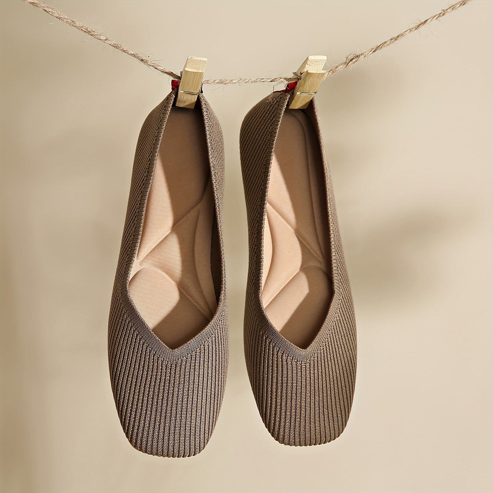 Women's Breathable Square Toe Knitted Flats with Slip-On Style