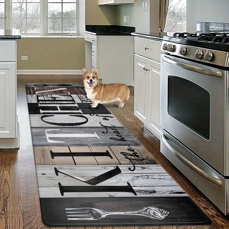 Cozy Patchwork Plank Kitchen Mat Non-Slip Easy-Clean Polyester Rug for Living Room Bedroom Dining