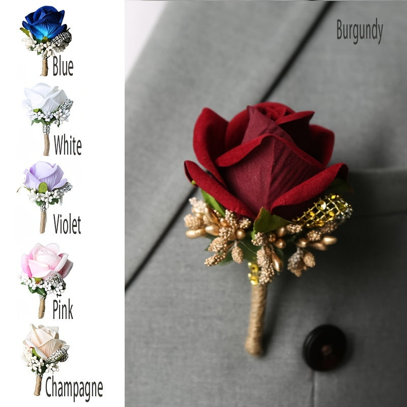 Fabric Rose Boutonniere for Grooms and Men Wedding Graduation Dances