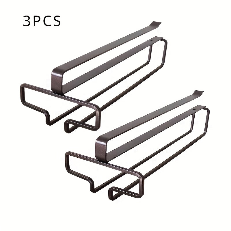 3-Piece Metal Space-Saving Wine Glass Rack No-Drill Upside-Down Stemware Organizer for Kitchen and Bar Cabinets