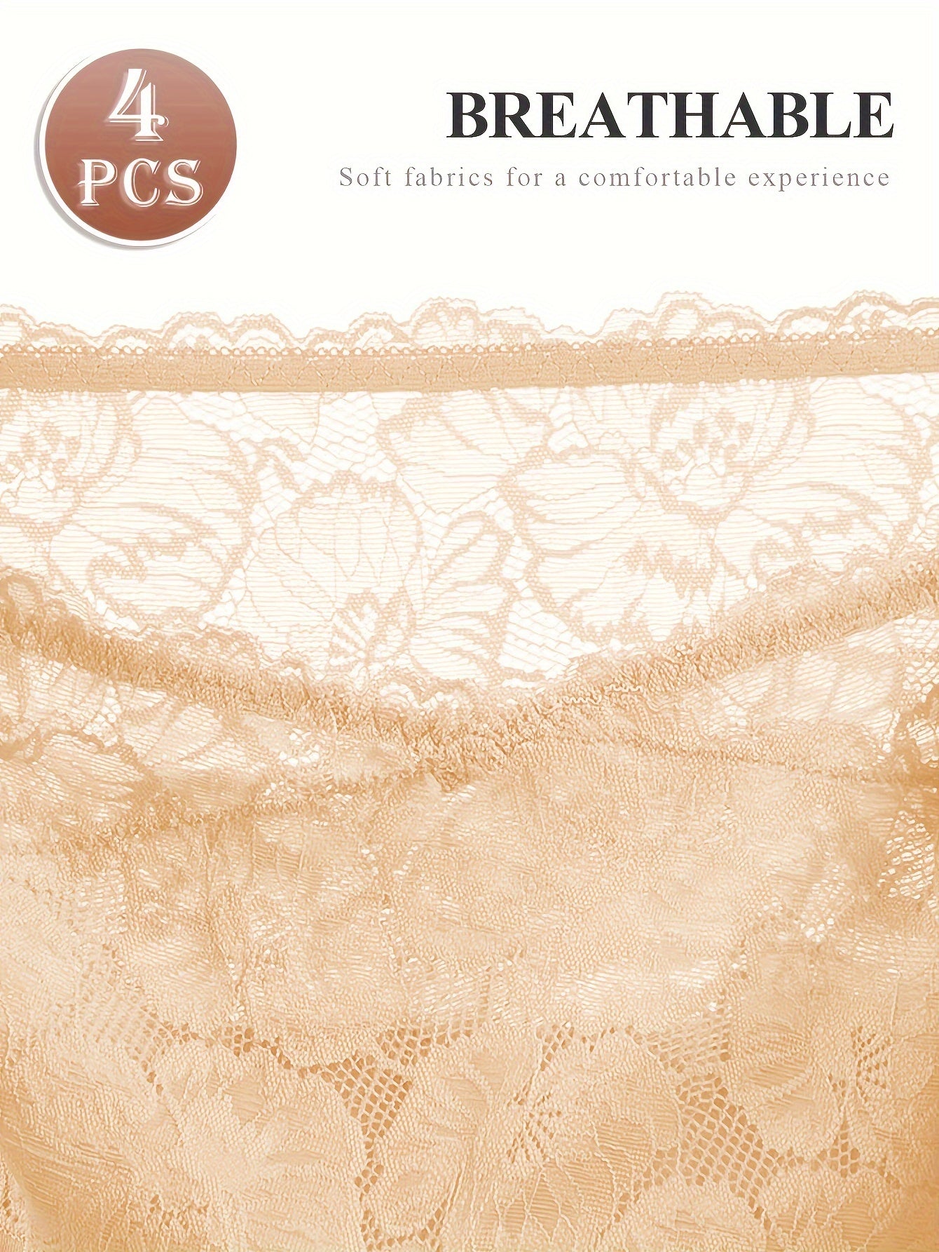 Plus Size High-Waist Tummy Control Women's Panties 4 Pack Cotton Lace Solid