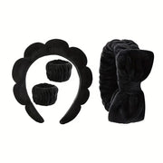 Set of 4 Women's Skincare and Hair Accessories Including Bow Headband Spa Head Hoop and Wristbands