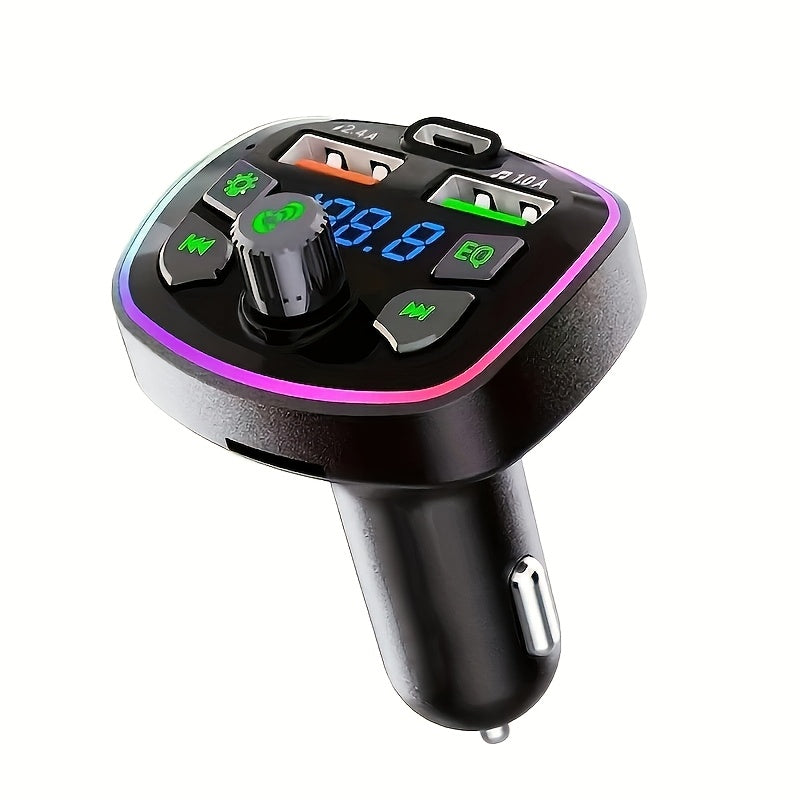 Wireless Car Charger FM Transmitter with Dual USB Fast Charging Multi-Color Ambient Light