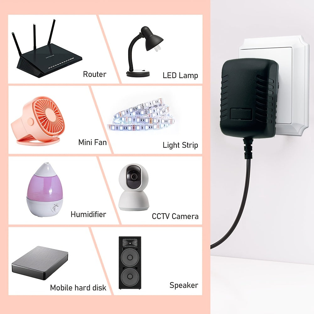Adaptador de corriente AC/DC de 12V 1A con 8 enchufes DC para tiras de LED, enrutadores y cámaras