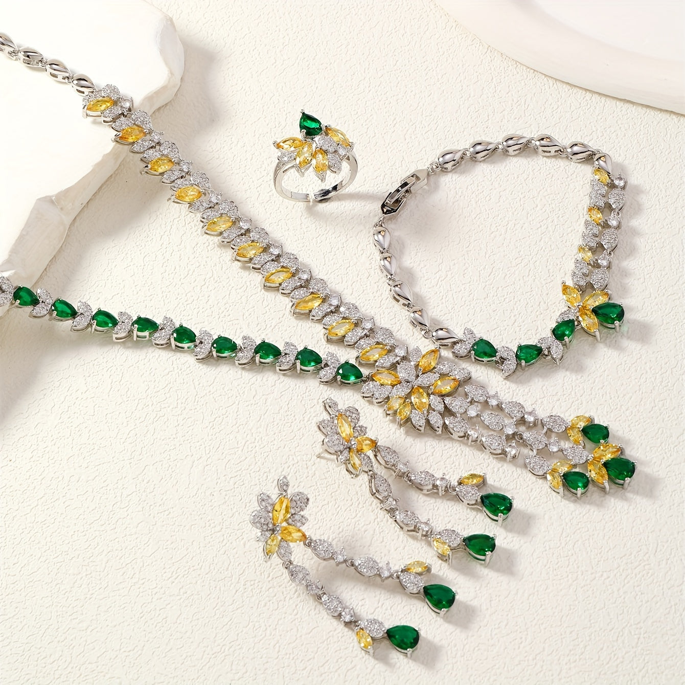 Conjunto de joyería de Oriente Medio para mujer con espigas de trigo y flores de zirconia cúbica de cobre para boda