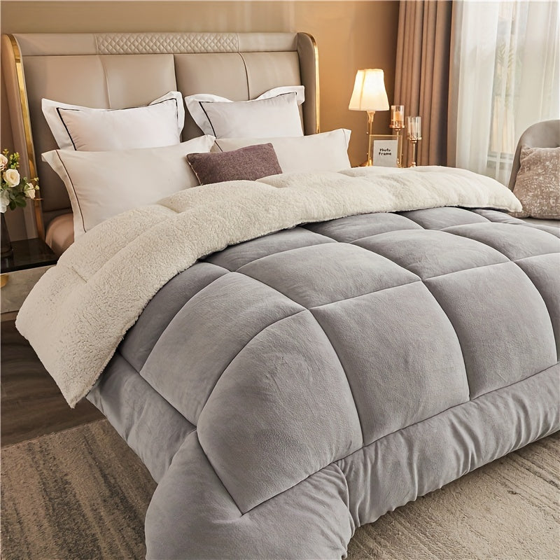 Three-Layer Warm Comforter for Autumn and Winter Queen Size Gray