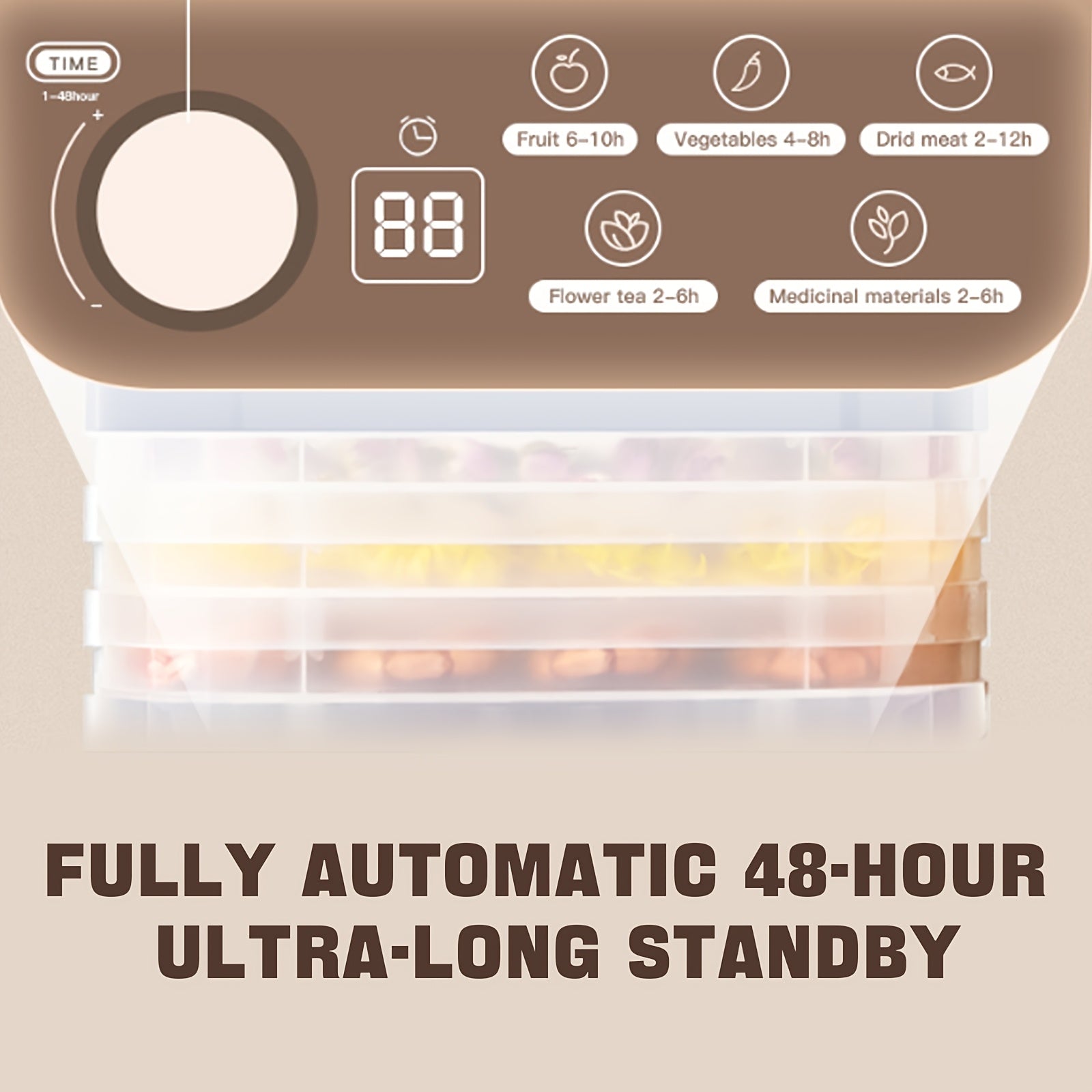 3-Tier Food Dehydrator White Easy-to-Use Round Fruit Vegetable Drying Machine for Jerky Leather Snacks